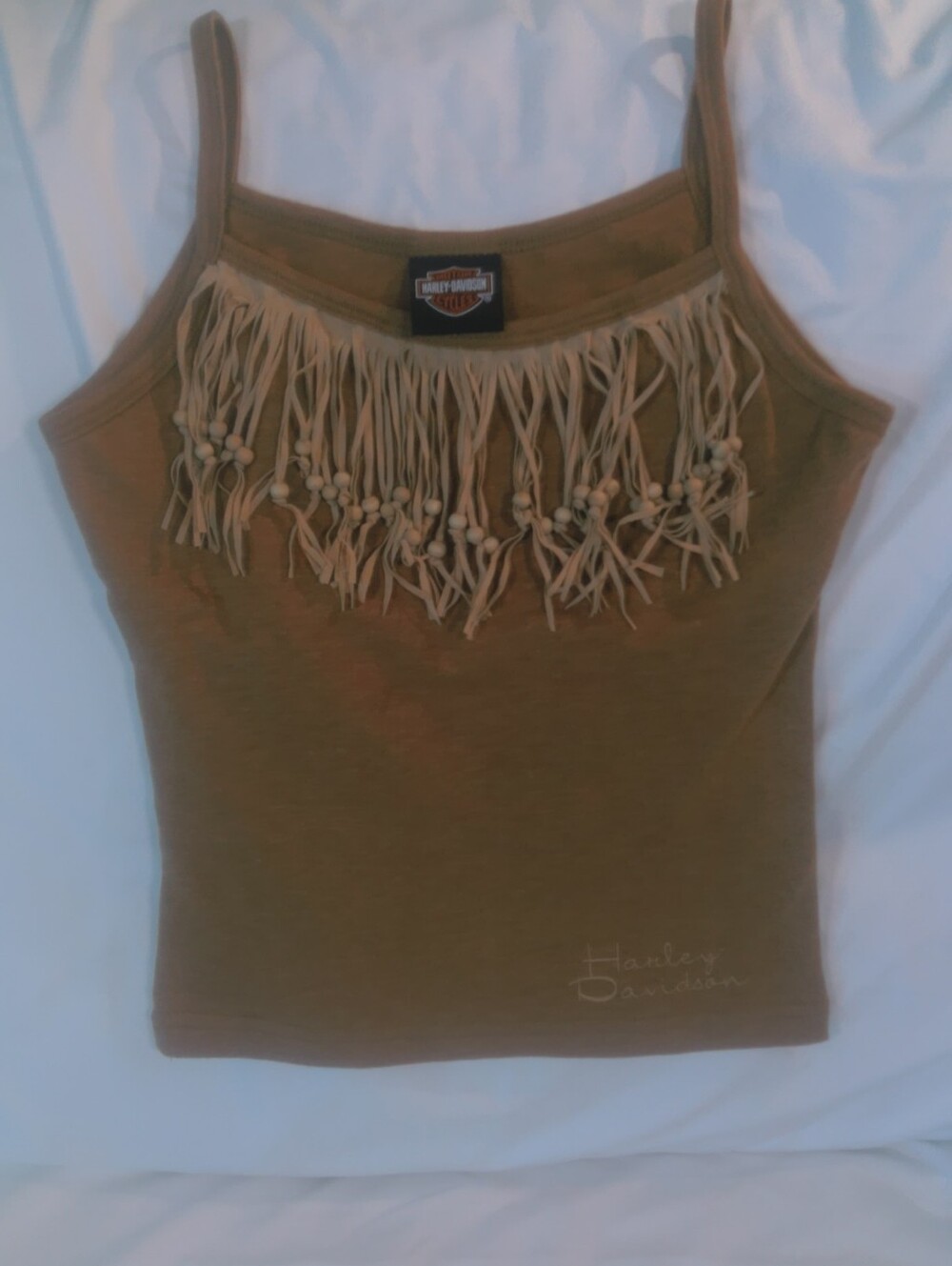 Harley-Davidson Tan Fringe Camisole with Bead Detail